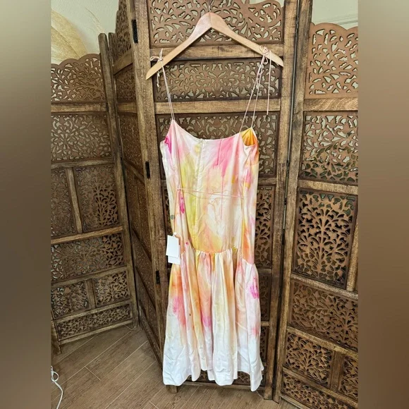 NEW NIB ZIMMERMANN Gathered Printed Silk-Satin Twill Midi Dress 2 - Picture 3 of 4